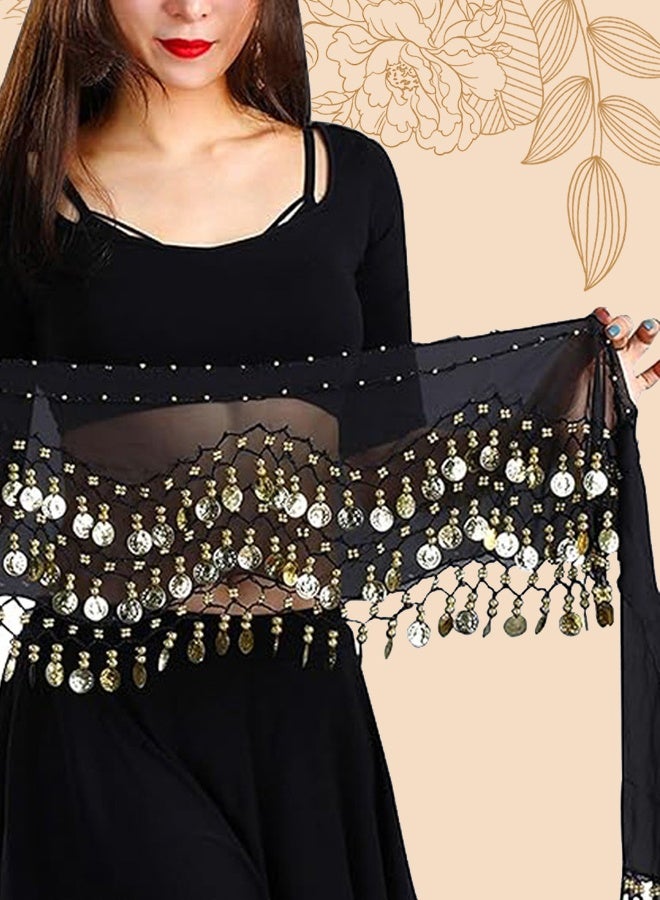 RESONIX Belly Dance Waist Chain for Women with 128 Gold Coins, Chiffon Coin Belt Adjustable Waist Wrap for Dance Performance, Fitness & Practice - Image 3